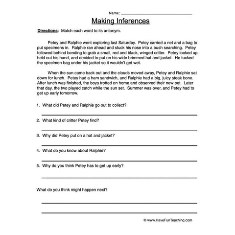 Inferences Worksheet 8