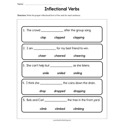 Inflectional Verbs Worksheet