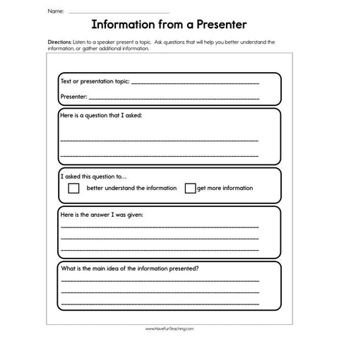 Information from a Presenter Worksheet