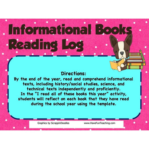 Informational Books Reading Log Game
