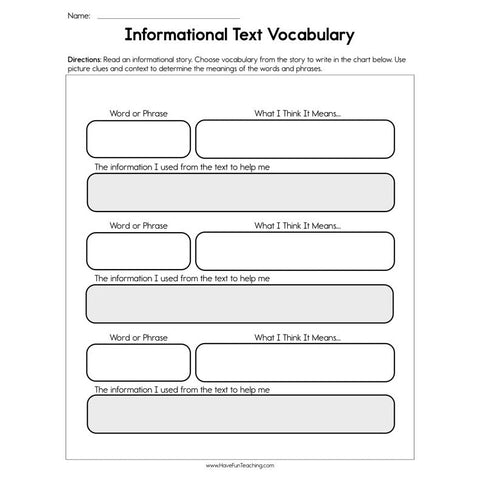 Informational Text Vocabulary Worksheet