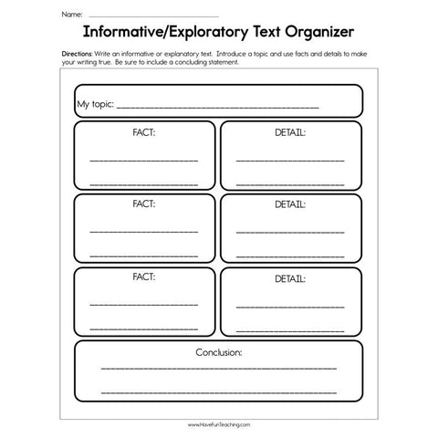 Informative Exploratory Text Organizer Worksheet