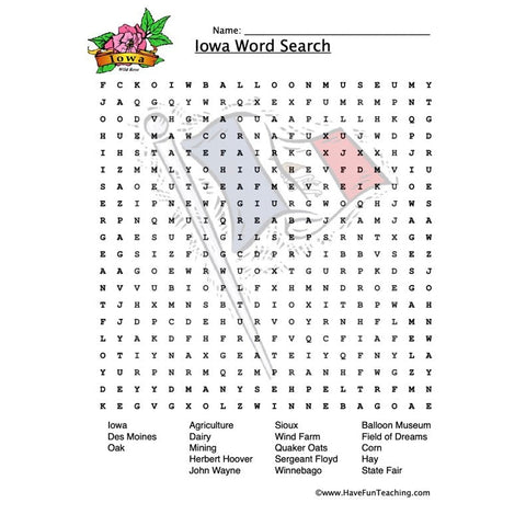 Iowa Wordsearch Worksheet