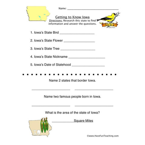 Iowa Worksheet