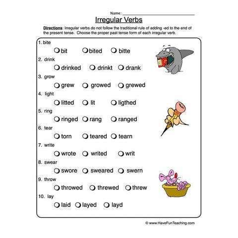 Irregular Verbs Worksheet