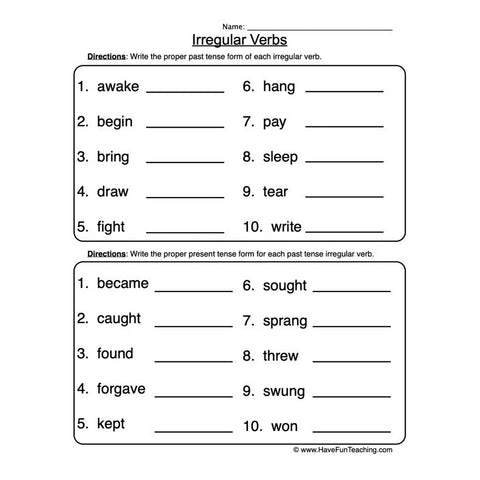 Irregular Verbs Worksheet 2