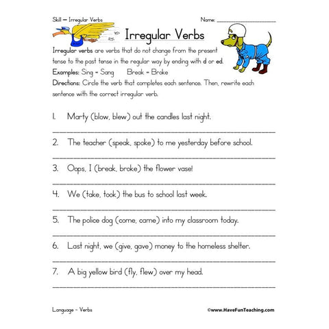 Irregular Verbs Worksheet 3