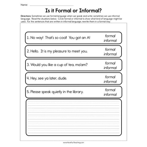 Is It Formal or Informal Worksheet