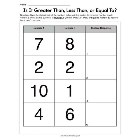 Is It Greater Than, Less Than, or Equal To? Worksheet