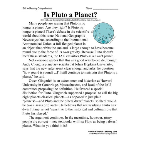 Is Pluto a Planet Worksheet