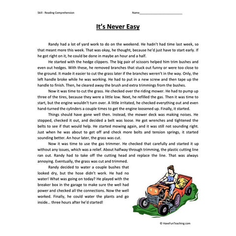 It S Never Reading Comprehension Worksheet
