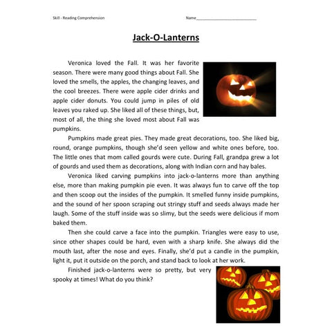 Jack O Lanterns Reading Comprehension Worksheet