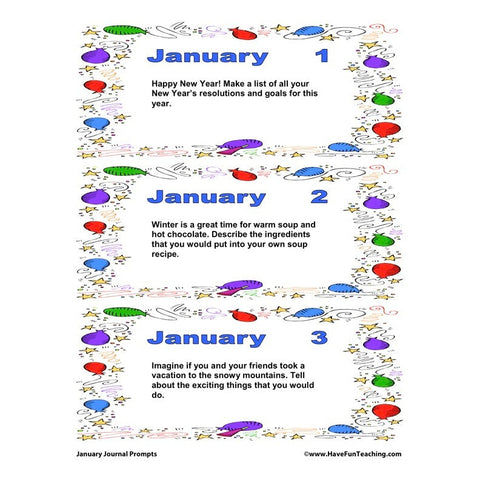 January Journal Prompts Worksheet