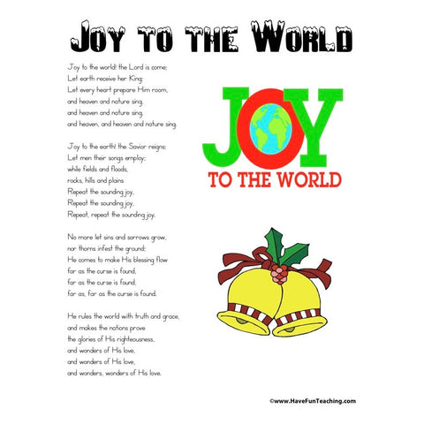Joy to the World Lyrics Worksheet