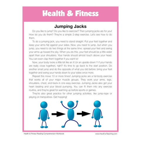 Jumping Jacks Health and Fitness Reading Comprehension Worksheet