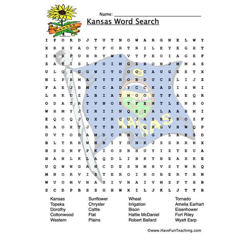 Kansas Wordsearch Worksheet