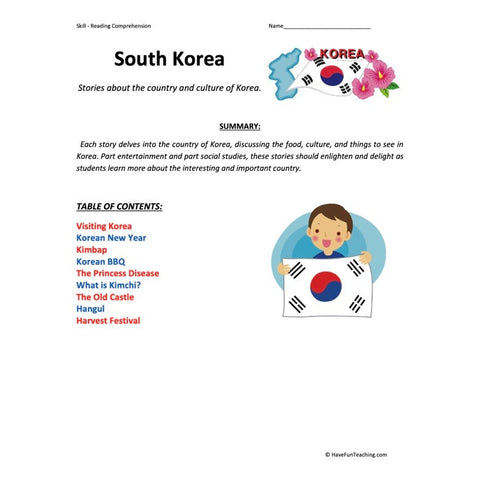 Korea Collection Reading Comprehension Worksheets Worksheet