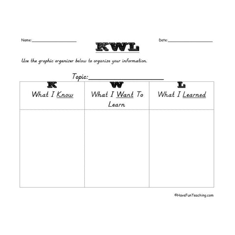 Kwl Landscape Graphic Organizer