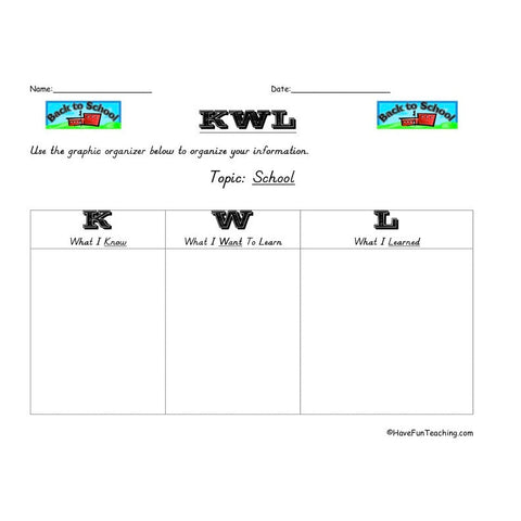 Kwl School Graphic Organizer