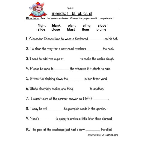 L Blends Worksheet