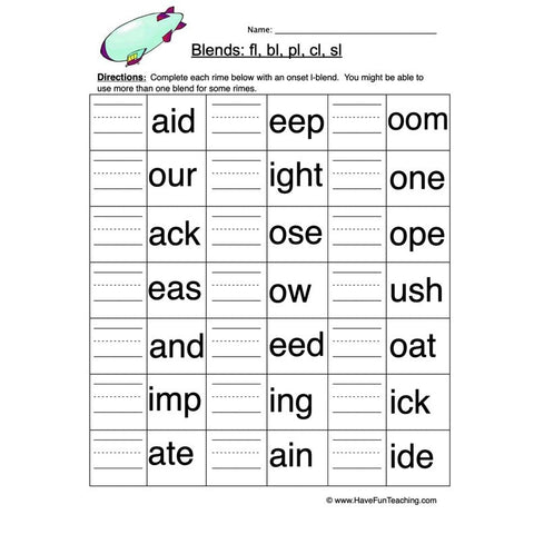 L Blends Worksheet 2