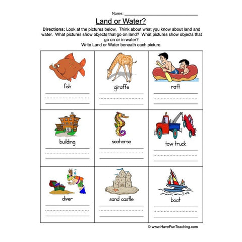 Land Water Worksheet