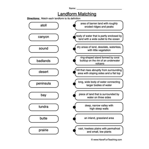 Landforms Worksheet 3