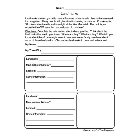 Landmarks Worksheet