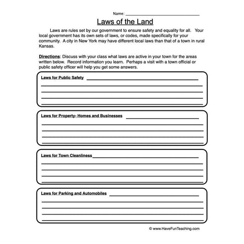 Laws of the Land Worksheet