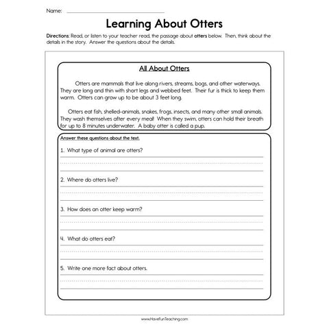Learning About Otters Worksheet