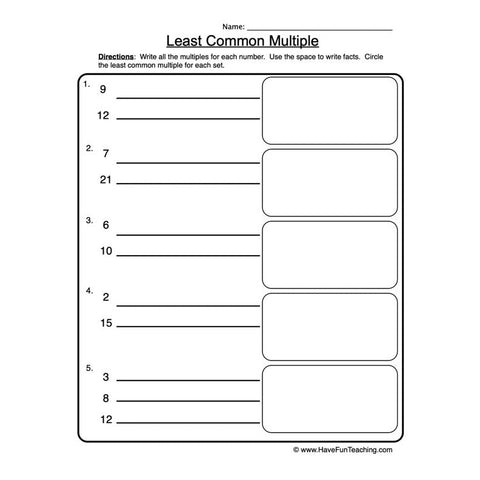 Least Common Multiple Worksheet