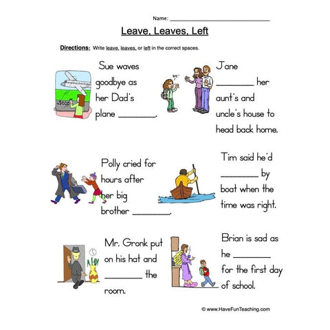 Leave Leaves Left Worksheet 2