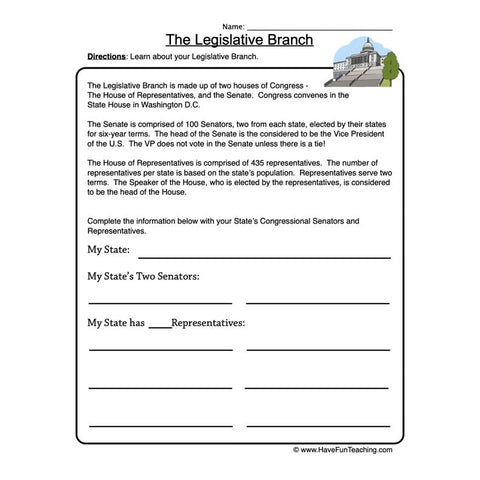 Legislative Worksheet