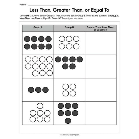 Less Than Greater Than or Equal to Worksheet