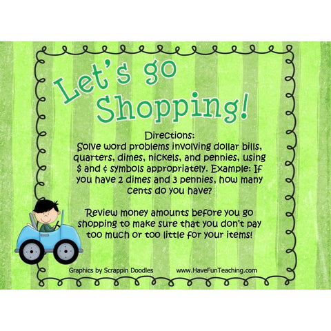 Lets Go Shopping Money Word Problems Game