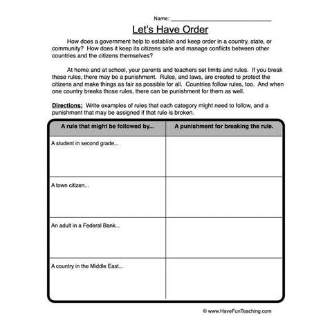 Lets Have Order Worksheet