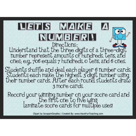 Lets Make a Number Hundreds Tens Ones Game