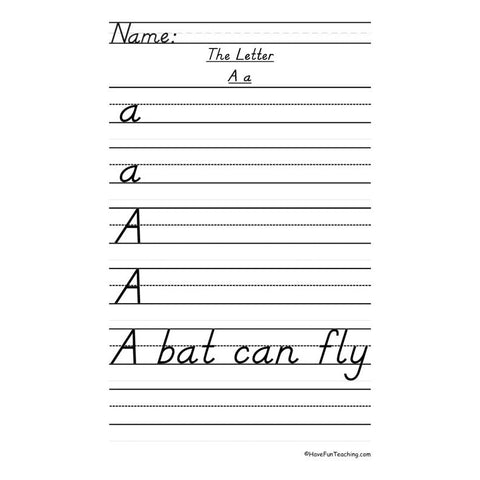 Letter a Dnealian Handwriting Practice Worksheet 2