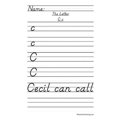 Letter C Dnealian Handwriting Practice Worksheet
