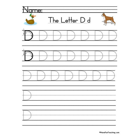 Letter D Zaner Bloser Handwriting Practice Worksheet
