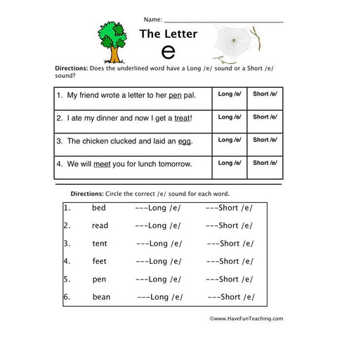 Letter E Worksheet