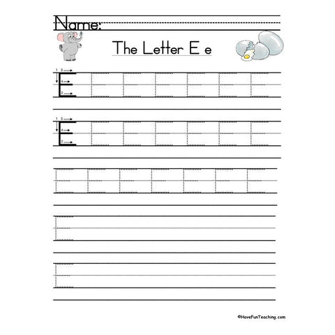 Letter E Zaner Bloser Handwriting Practice Worksheet 2