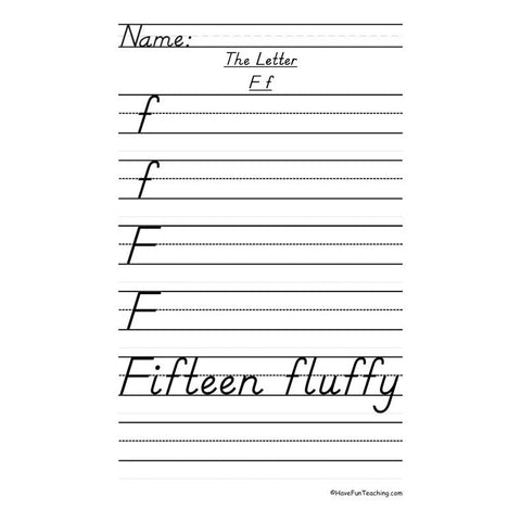 Letter F Dnealian Handwriting Practice Worksheet 2