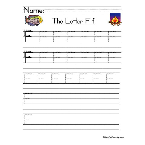 Letter F Zaner Bloser Handwriting Practice Worksheet
