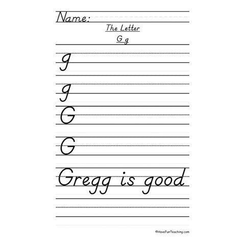 Letter G Dnealian Handwriting Practice Worksheet 2