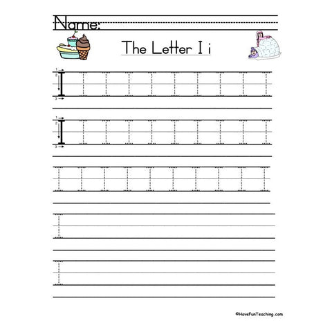 Letter I Zaner Bloser Handwriting Practice Worksheet 2