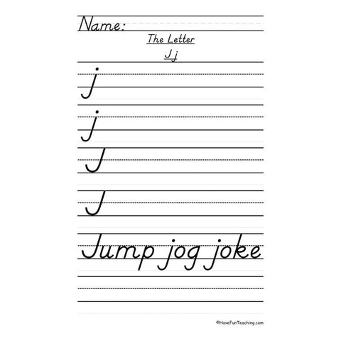 Letter J Dnealian Handwriting Practice Worksheet 2