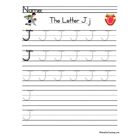 Letter J Zaner Bloser Handwriting Practice Worksheet 2