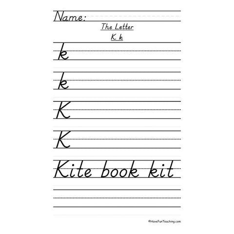 Letter K Dnealian Handwriting Practice Worksheet