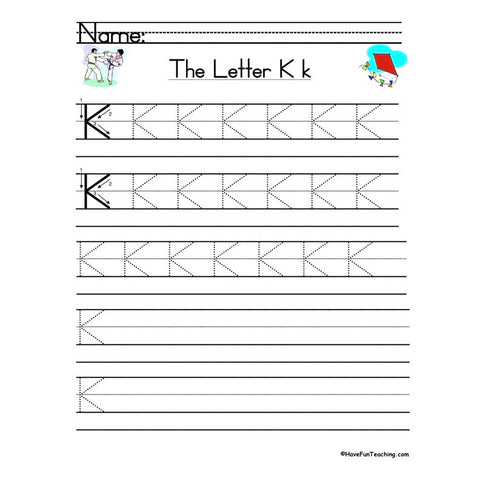 Letter K Zaner Bloser Handwriting Practice Worksheet